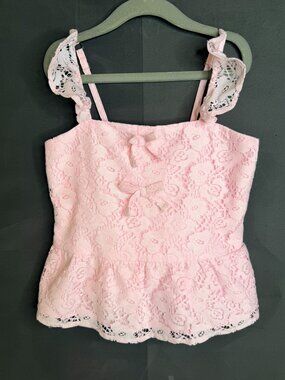 Abercombie Kids Girls Top Size 7/8 Pink Peplum Floral with Bows